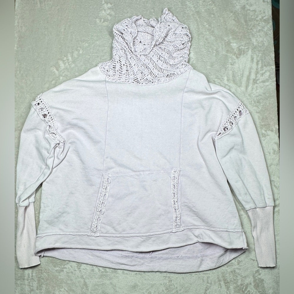 Free People Light Lavender Purple Crochet Boxy Turtleneck Pullover Sweater Small